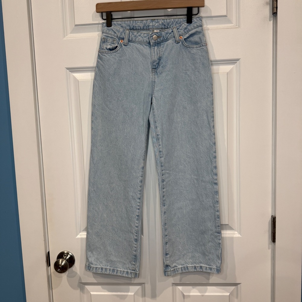 Cat & Jack Girls Light Wash Wide Leg Jeans Size 10 Light Blue Denim